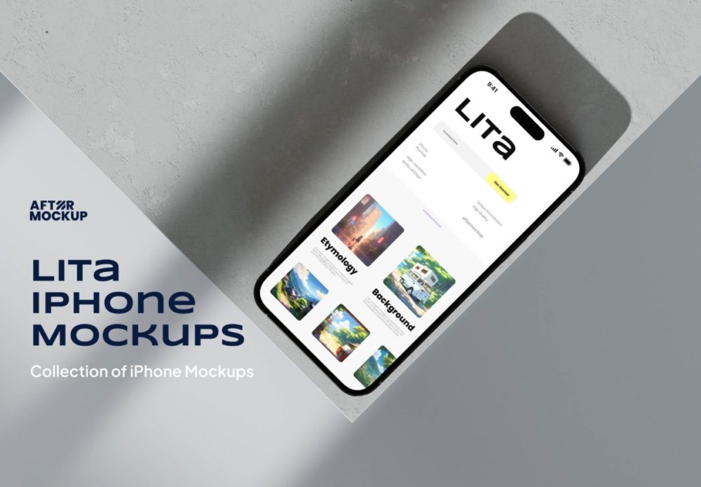 7款时尚工业风苹果iPhone 15 Pro屏幕演示效果图Ps贴图样机模板素材 Lita iPhone Mockups 样机素材 sucaiwan.com