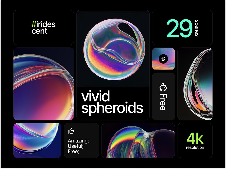 29款未来科幻多彩渐变流体肥皂泡气泡圆球4K高清PNG免抠图设计素材 Vivid Spheroids 图片素材 sucaiwan.com