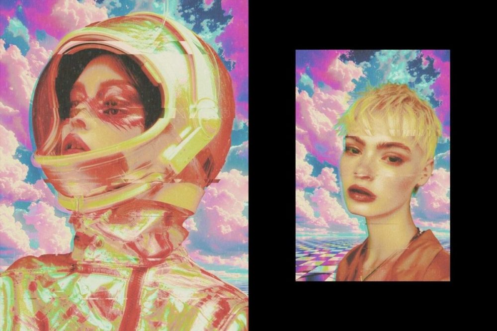 迷幻复古蒸汽波风格老式照片效果PS特效滤镜样机 Psychedelic Collage Photo Effect 插件预设 sucaiwan.com