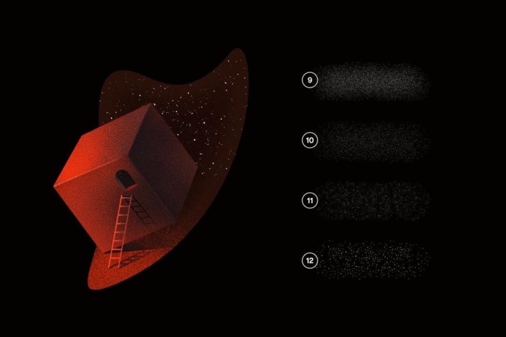 15款时尚颗粒噪点数字艺术绘画效果AI矢量笔刷设计素材 Misterio Shader Illustrator Brushes 笔刷资源 sucaiwan.com