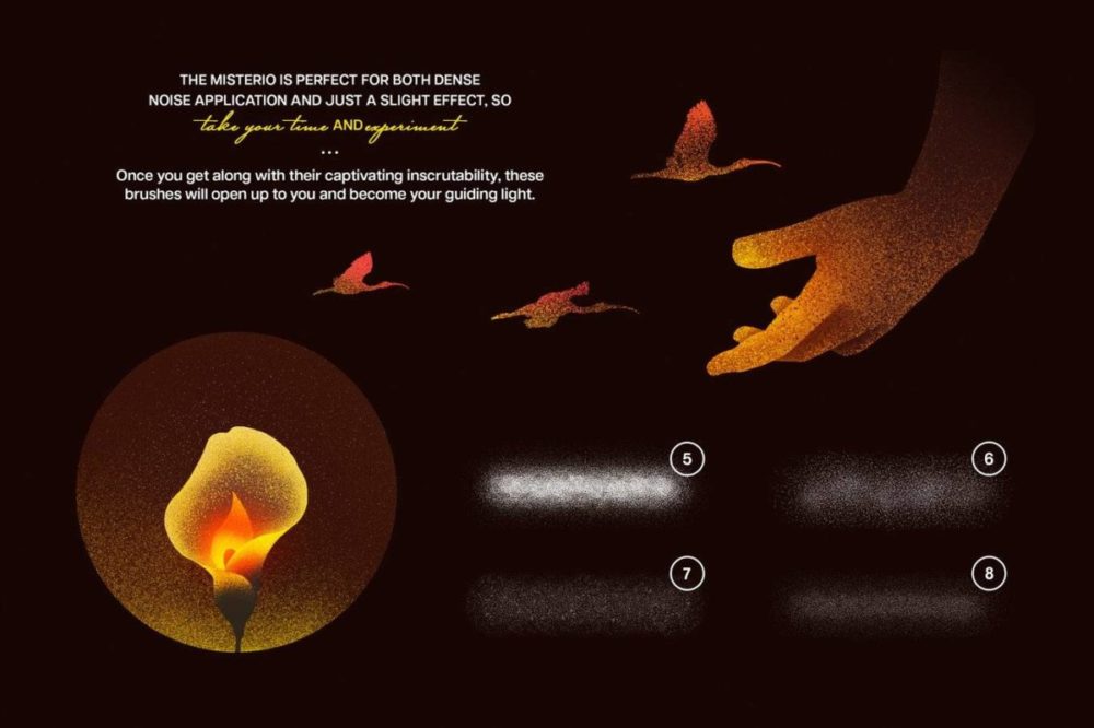 15款时尚颗粒噪点数字艺术绘画效果AI矢量笔刷设计素材 Misterio Shader Illustrator Brushes 笔刷资源 sucaiwan.com