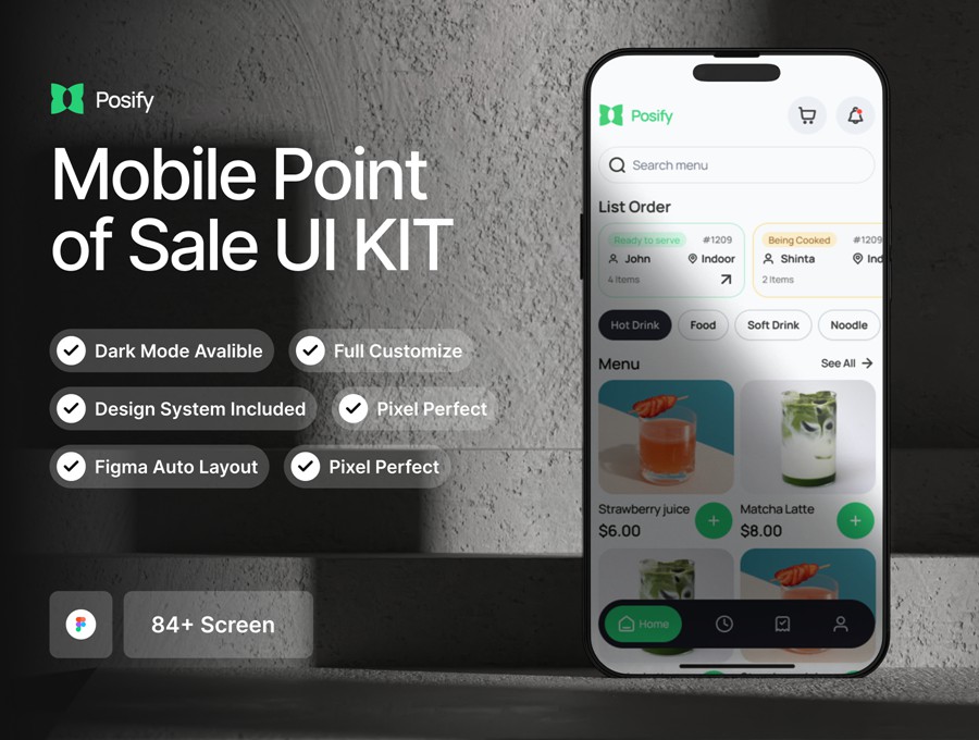 84+屏双配色果汁饮料咖啡在线下单购买APP UI界面设计Figma模板套件 Posify – Mobile Point of Sale UI KIT APP UI 第1张-素材湾丨精选海外优质设计素材资源 84+屏双配色果汁饮料咖啡在线下单购买APP UI界面设计Figma模板套件 Posify – Mobile Point of Sale UI KIT APP UI sucaiwan.com