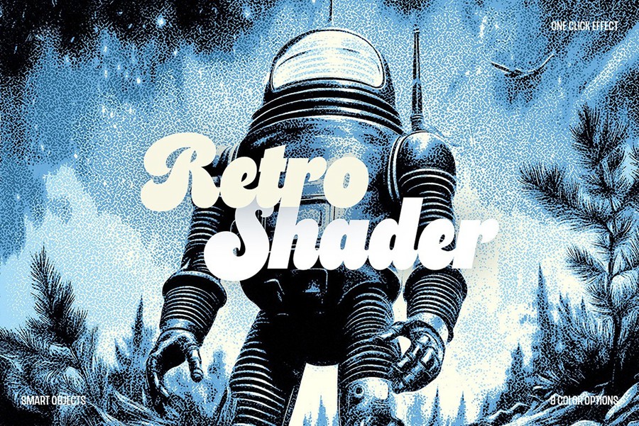 复古做旧单色前卫艺术颗粒噪点肌理漫画照片效果Ps特效样机素材 Retro Shader Photo Effect 插件预设 sucaiwan.com