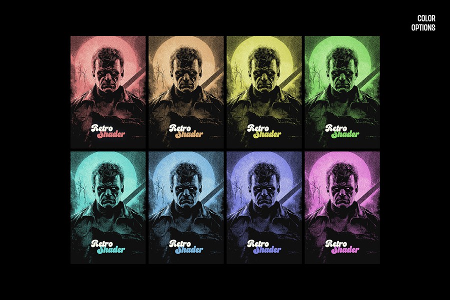 复古做旧单色前卫艺术颗粒噪点肌理漫画照片效果Ps特效样机素材 Retro Shader Photo Effect 插件预设 sucaiwan.com