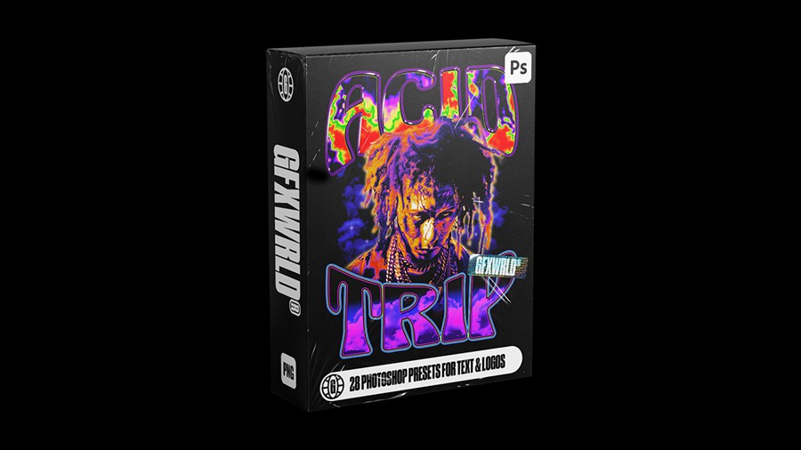 GFXWRLD - Acid Trip Text Styles Pack (Vol. 1) 28款时尚迷幻热像仪感应酸性海报封面设计PS渐变纹理Photoshop样式预设 插件预设 sucaiwan.com