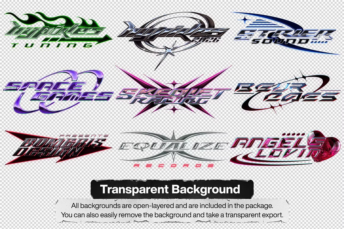 复古Y2K千禧年美学金属质感3D酸性镀铬LOGO形状标题文字特效样机PSD源文件Y2K Chrome Text Effects Vol.2 插件预设 第4张-素材湾丨精选海外优质设计素材资源 复古Y2K千禧年美学金属质感3D酸性镀铬LOGO形状标题文字特效样机PSD源文件Y2K Chrome Text Effects Vol.2 插件预设 sucaiwan.com