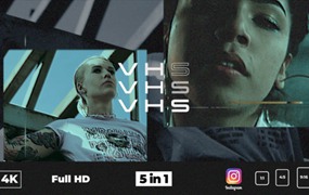 AE/FCPX模板:潮流嘻哈音乐高糊VHS视频风格化动态故障开场片头