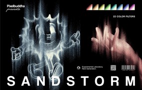 3款潮流复古颗粒尘埃动感沙尘暴朋克故障风扭曲模糊ps特效样机 Sandstorm Distortion Photo Effect