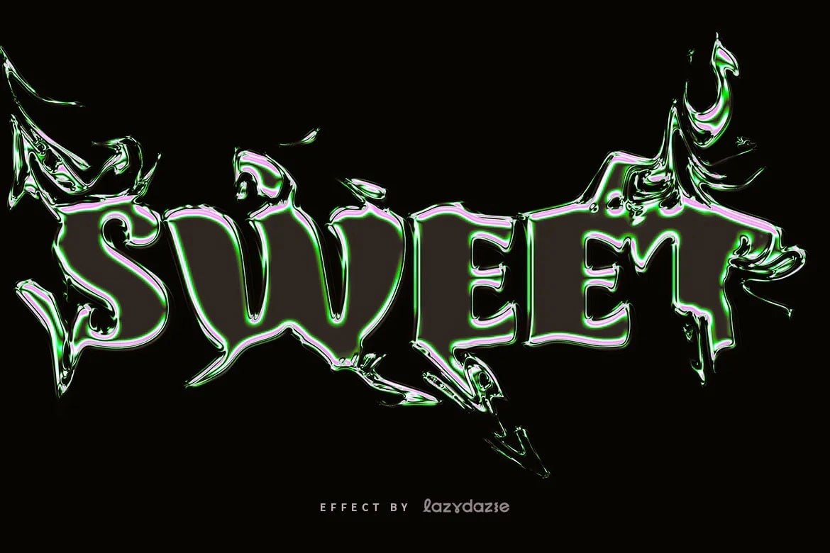 Y2K千禧光面金属镀铬酸性时髦标题文字效果 Splash Metallic Photoshop Text Effects 插件预设 sucaiwan.com