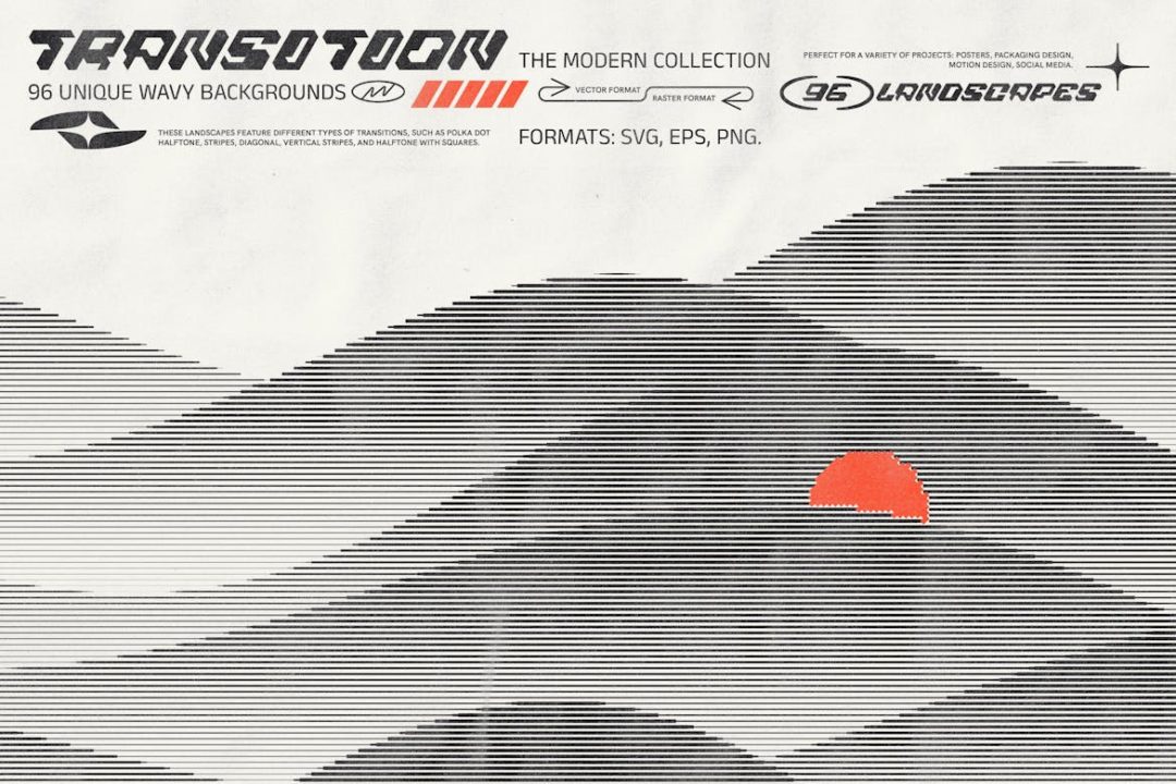 96款黑白波浪半色调颗粒圆点日落山峰场景抽象艺术AI矢量设计素材 96 Wavy Transition landscapes 图片素材 第6张-素材湾丨精选海外优质设计素材资源 96款黑白波浪半色调颗粒圆点日落山峰场景抽象艺术AI矢量设计素材 96 Wavy Transition landscapes 图片素材 sucaiwan.com