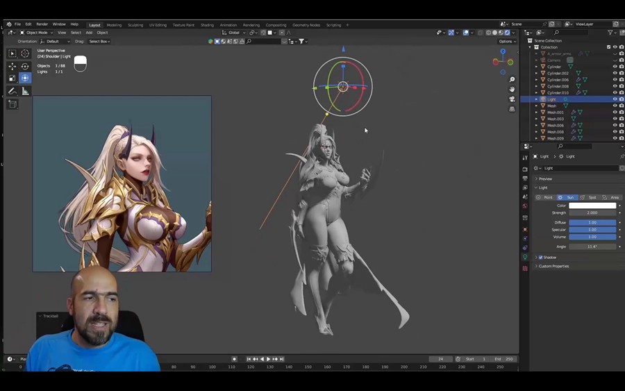 Blender三维女性刺客次世代游戏角色建模材质渲染教程 中英文字幕 3D Female Armored Assassin In Blender Course 设计教程 sucaiwan.com