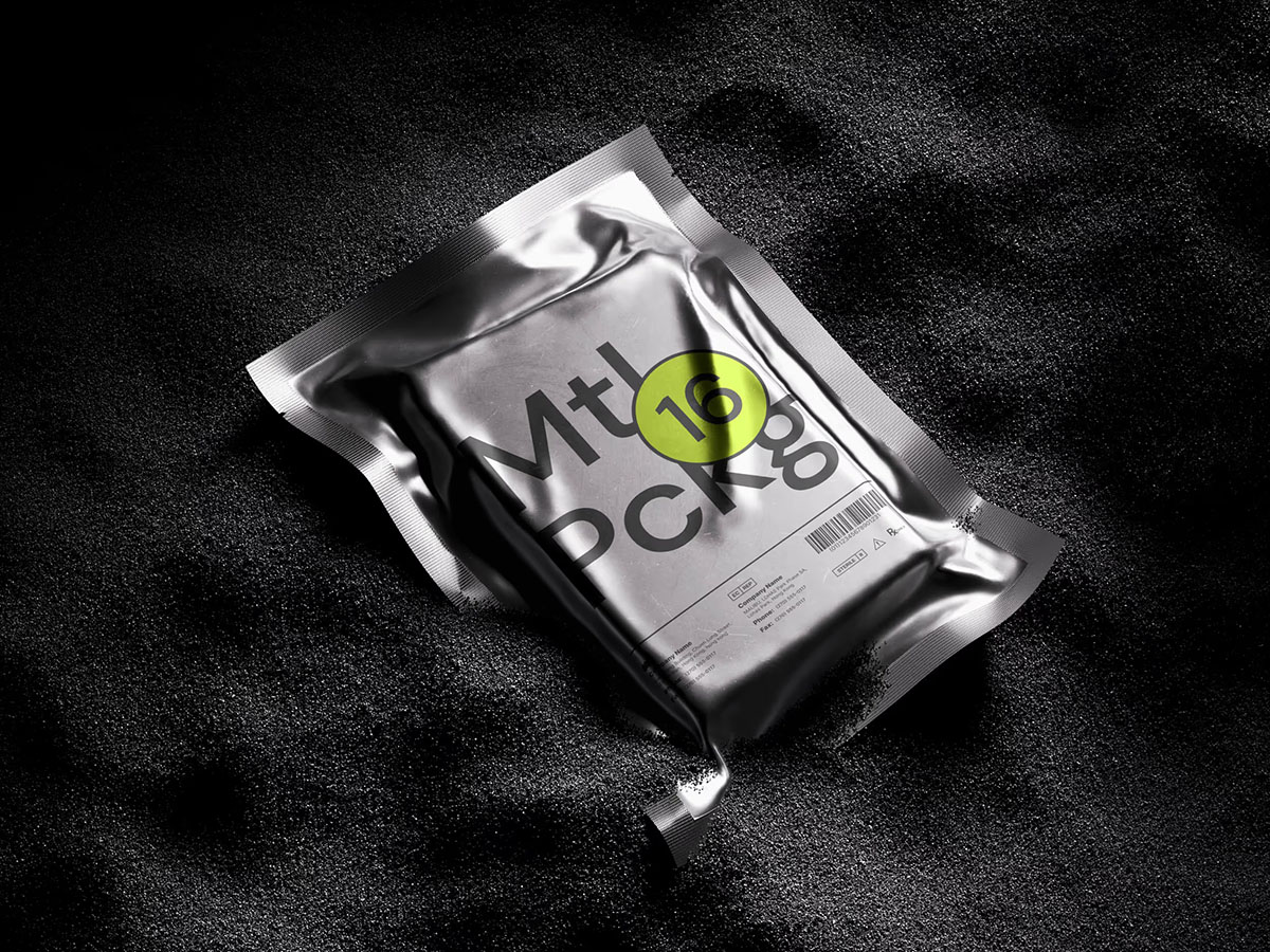 LS.GRAPHICS 16款高级黑化风金属铝箔质感包装袋包装盒展示效果图PSD贴图样机模板素材 Vegus, Metallic Package Mockups 样机素材 sucaiwan.com