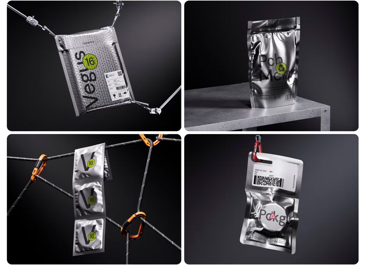 LS.GRAPHICS 16款高级黑化风金属铝箔质感包装袋包装盒展示效果图PSD贴图样机模板素材 Vegus, Metallic Package Mockups 样机素材 sucaiwan.com