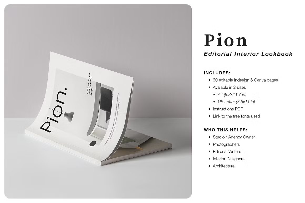 家居室内设计师和企业家A4杂志编辑Indesign/Canva模板 PION Editorial Interior Lookbook 幻灯图表 第2张-素材湾丨精选海外优质设计素材资源 家居室内设计师和企业家A4杂志编辑Indesign/Canva模板 PION Editorial Interior Lookbook 幻灯图表 sucaiwan.com