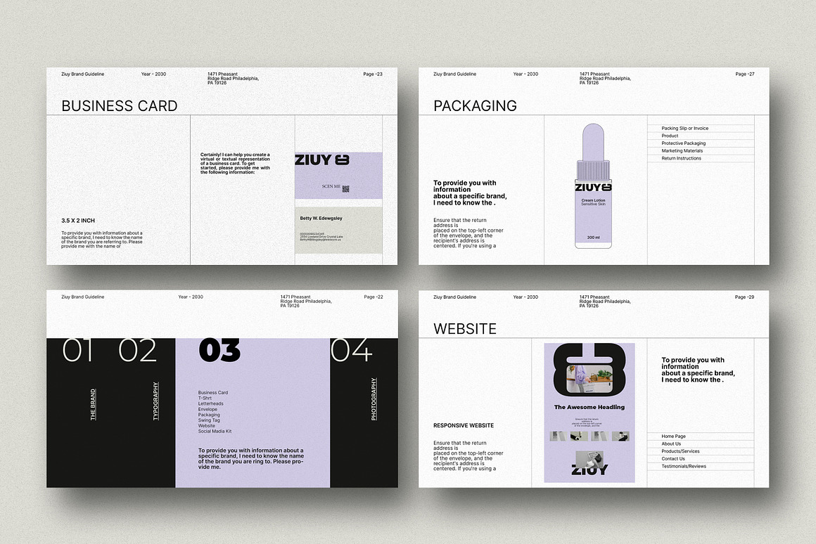 35页现代极简品牌指南VI手册项目提案策划作品集展示Canva在线模板 & InDesign 模板幻灯片演示文稿设计套装ZIUY / Brand Guidelines Template 幻灯图表 第3张-素材湾丨精选海外优质设计素材资源 35页现代极简品牌指南VI手册项目提案策划作品集展示Canva在线模板 & InDesign 模板幻灯片演示文稿设计套装ZIUY / Brand Guidelines Template 幻灯图表 sucaiwan.com