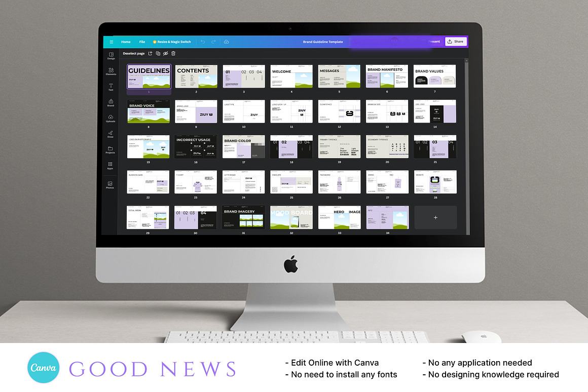 35页现代极简品牌指南VI手册项目提案策划作品集展示Canva在线模板 & InDesign 模板幻灯片演示文稿设计套装ZIUY / Brand Guidelines Template 幻灯图表 第5张-素材湾丨精选海外优质设计素材资源 35页现代极简品牌指南VI手册项目提案策划作品集展示Canva在线模板 & InDesign 模板幻灯片演示文稿设计套装ZIUY / Brand Guidelines Template 幻灯图表 sucaiwan.com