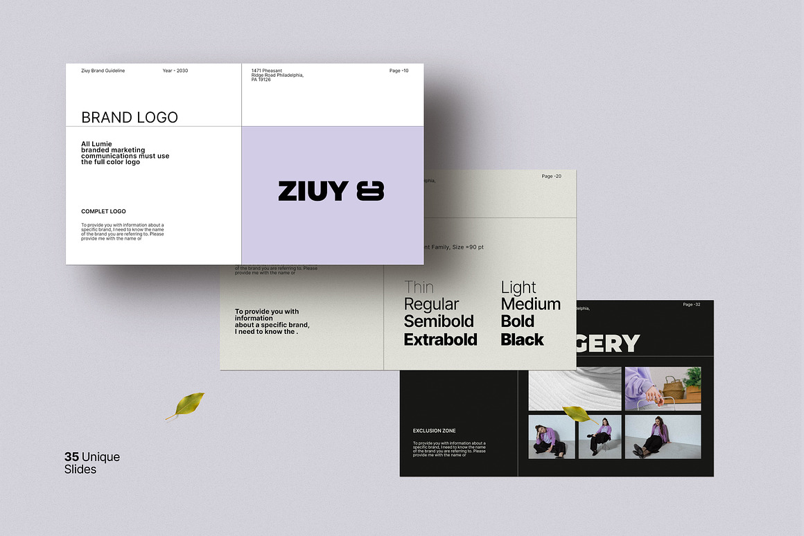 35页现代极简品牌指南VI手册项目提案策划作品集展示Canva在线模板 & InDesign 模板幻灯片演示文稿设计套装ZIUY / Brand Guidelines Template 幻灯图表 第6张-素材湾丨精选海外优质设计素材资源 35页现代极简品牌指南VI手册项目提案策划作品集展示Canva在线模板 & InDesign 模板幻灯片演示文稿设计套装ZIUY / Brand Guidelines Template 幻灯图表 sucaiwan.com