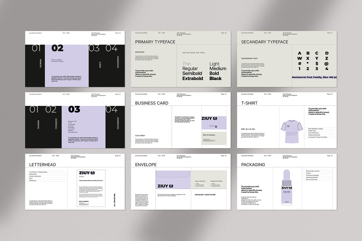 35页现代极简品牌指南VI手册项目提案策划作品集展示Canva在线模板 & InDesign 模板幻灯片演示文稿设计套装ZIUY / Brand Guidelines Template 幻灯图表 第10张-素材湾丨精选海外优质设计素材资源 35页现代极简品牌指南VI手册项目提案策划作品集展示Canva在线模板 & InDesign 模板幻灯片演示文稿设计套装ZIUY / Brand Guidelines Template 幻灯图表 sucaiwan.com