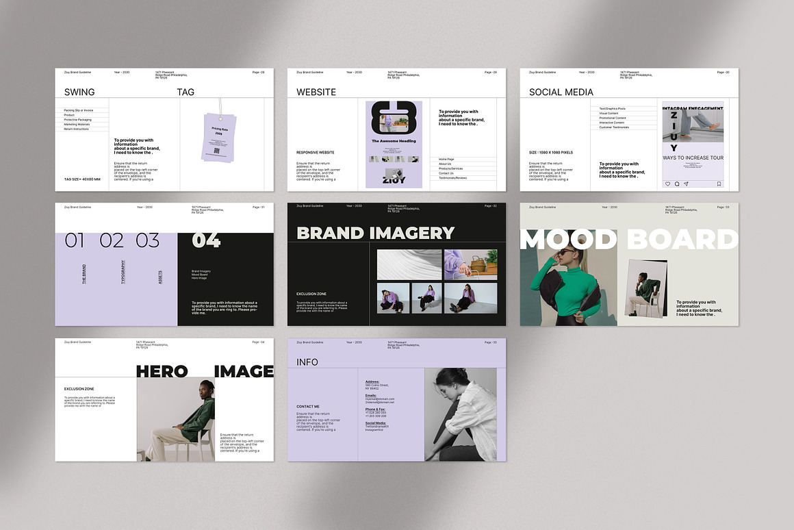 35页现代极简品牌指南VI手册项目提案策划作品集展示Canva在线模板 & InDesign 模板幻灯片演示文稿设计套装ZIUY / Brand Guidelines Template 幻灯图表 第11张-素材湾丨精选海外优质设计素材资源 35页现代极简品牌指南VI手册项目提案策划作品集展示Canva在线模板 & InDesign 模板幻灯片演示文稿设计套装ZIUY / Brand Guidelines Template 幻灯图表 sucaiwan.com