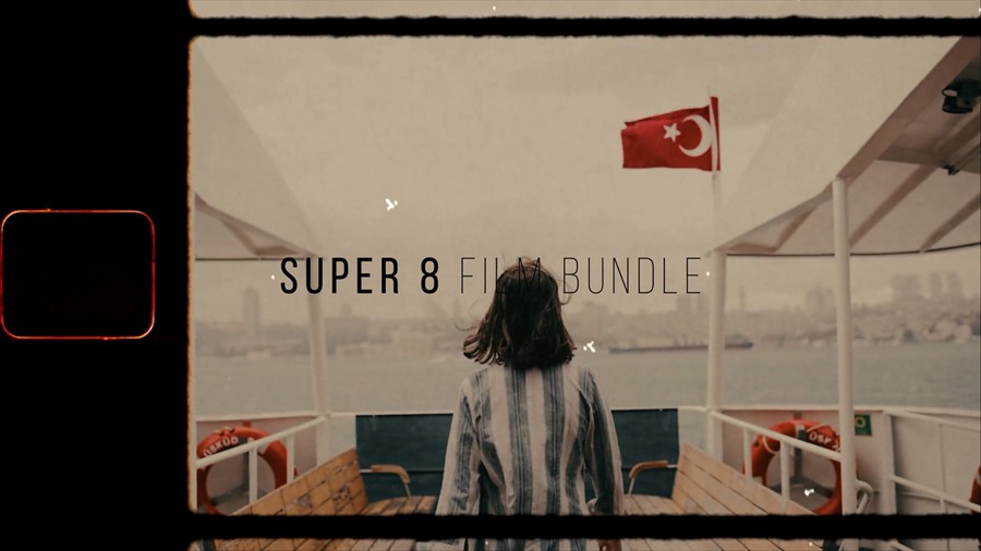 AE/PR/FCPX/达芬奇模板四合一复古怀旧胶片漏光划痕颗粒模板/叠加/音效/LUT素材Super 8 Film Bundle 影视音频 sucaiwan.com