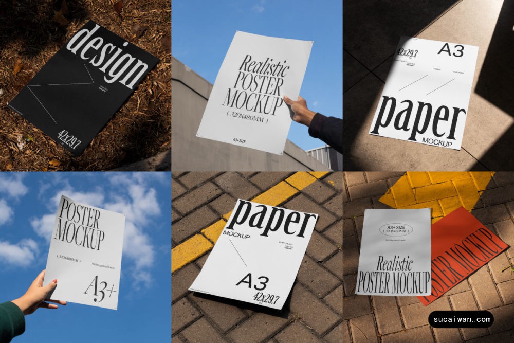 6款时尚A3宣传单页视觉海报设计展示效果图PS贴图样机模板素材 dekgrafis – A3 Poster Mockups Vol 1 样机素材 sucaiwan.com