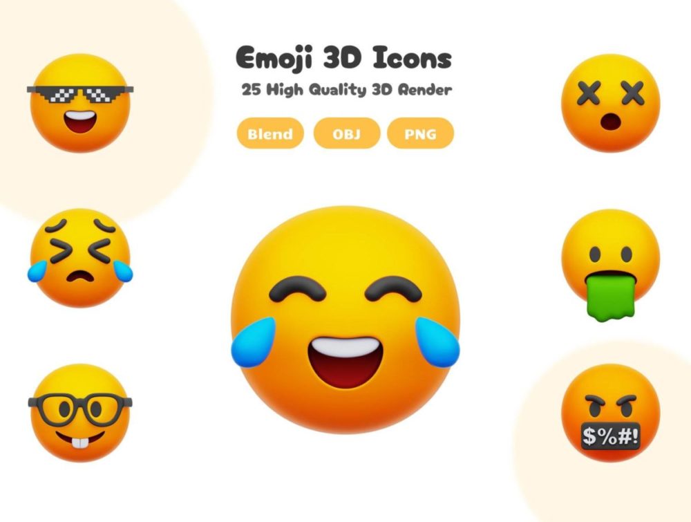 25款卡通趣味Emoji表情符号3D图标Icons设计Blender/PNG/OBJ格式素材 Emoji 3D Icons Set 图标素材 第2张-素材湾丨精选海外优质设计素材资源 25款卡通趣味Emoji表情符号3D图标Icons设计Blender/PNG/OBJ格式素材 Emoji 3D Icons Set 图标素材 sucaiwan.com