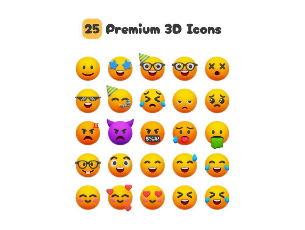 25款卡通趣味Emoji表情符号3D图标Icons设计Blender/PNG/OBJ格式素材 Emoji 3D Icons Set 图标素材 第6张-素材湾丨精选海外优质设计素材资源 25款卡通趣味Emoji表情符号3D图标Icons设计Blender/PNG/OBJ格式素材 Emoji 3D Icons Set 图标素材 sucaiwan.com