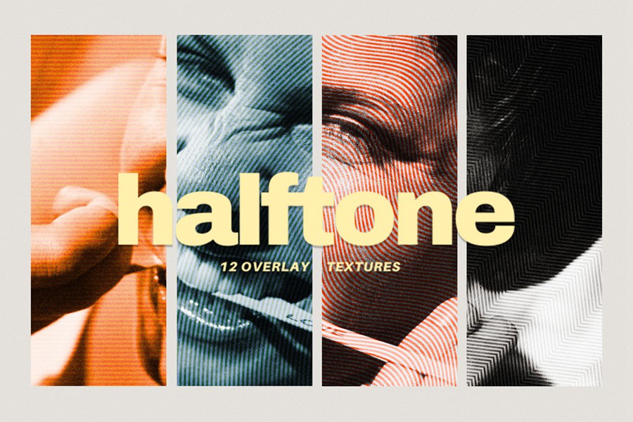 12个复古半色调半调图片照片杂志印刷特效JPG叠加图案素材 12 Halftone Overlay Textures , sucaiwan.com
