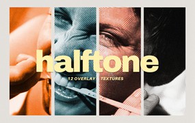 12个复古半色调半调图片照片杂志印刷特效JPG叠加图案素材 12 Halftone Overlay Textures