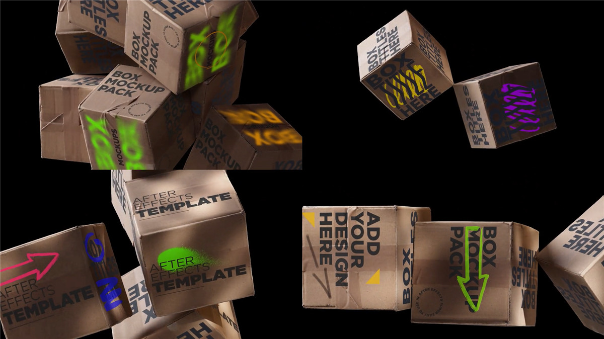 AE模板：复古做旧抽象3D艺术瓦楞纸盒动态文字标题排版 , sucaiwan.com