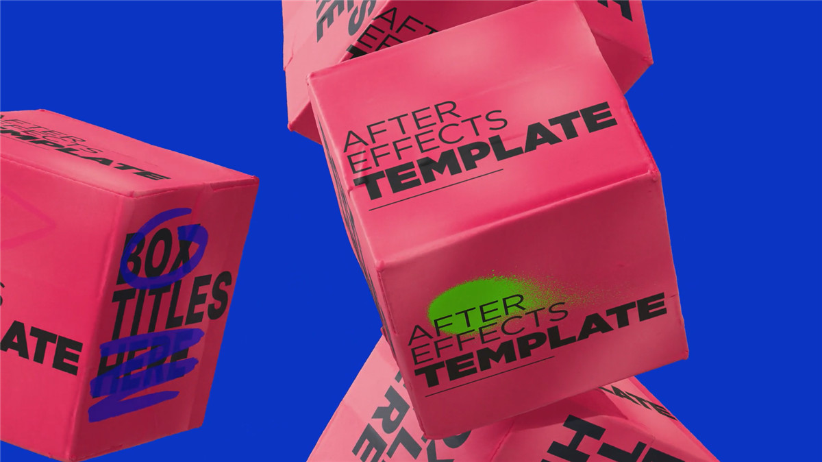 AE模板：复古做旧抽象3D艺术瓦楞纸盒动态文字标题排版 , sucaiwan.com