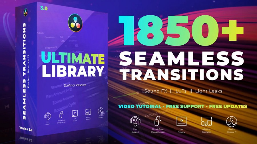 达芬奇预设:1850+无缝转场过渡效果漏光叠加SFX音效调色LUT达芬奇预设插件 Seamless Transitions for DaVinci Resolve 插件预设 第1张-素材湾丨精选海外优质设计素材资源 达芬奇预设:1850+无缝转场过渡效果漏光叠加SFX音效调色LUT达芬奇预设插件 Seamless Transitions for DaVinci Resolve 插件预设 sucaiwan.com