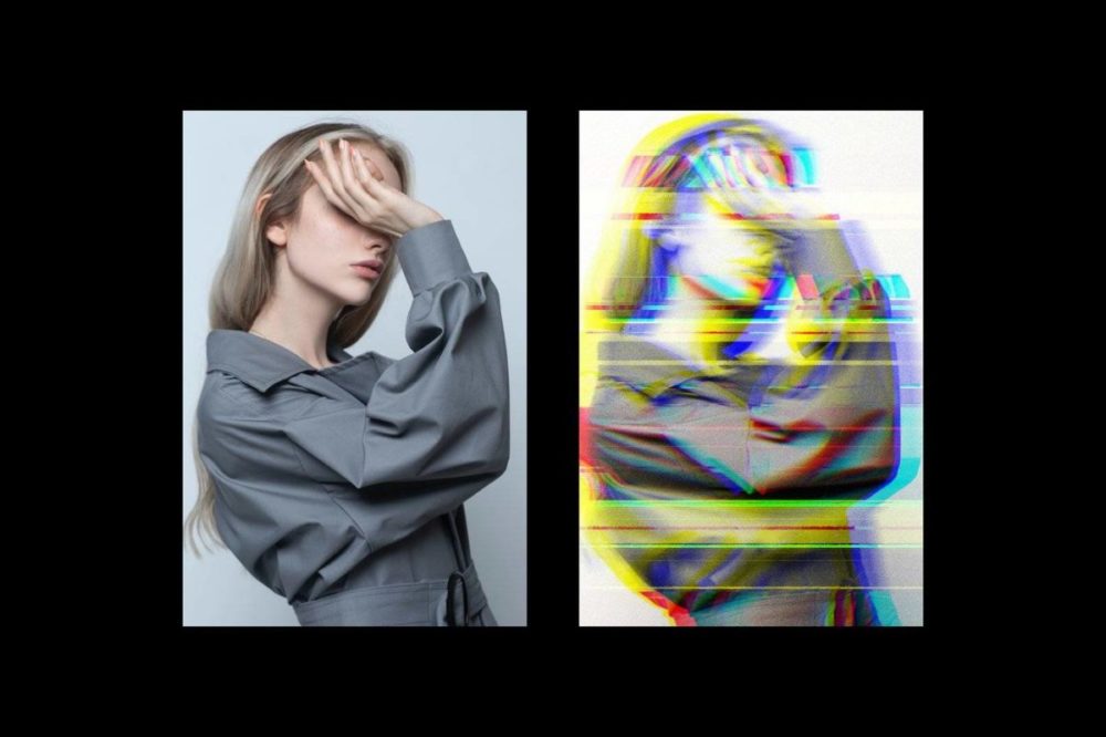 90年代信号故障毛刺屏幕像素照片效果PSD特效样机 Offset Print Glitching Photo Effect 插件预设 sucaiwan.com