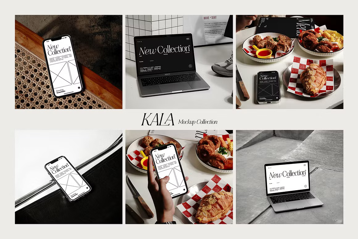 20款优雅品牌VI设计MacBook电脑iPhone手机画册服装吊牌展示Ps贴图效果图样机模板 KALA Mockup Collection 样机素材 sucaiwan.com
