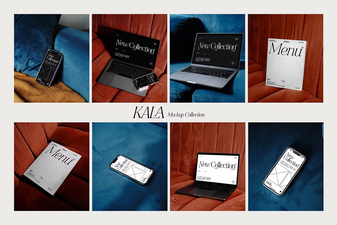 20款优雅品牌VI设计MacBook电脑iPhone手机画册服装吊牌展示Ps贴图效果图样机模板 KALA Mockup Collection 样机素材 sucaiwan.com