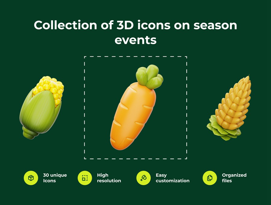 30款农业农场农作物粮食食物3D插图图标Icons设计Blender/OBJ/PNG格式素材 Farming And Agriculture 3D Illustration Pack 图标素材 sucaiwan.com
