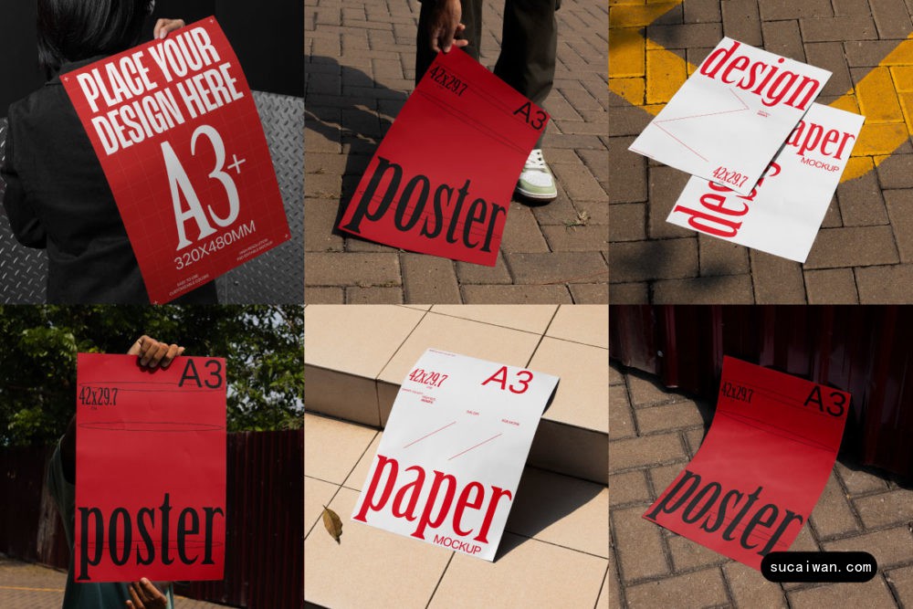 7款街头实拍A3海报宣传单页招贴设计效果图PS贴图样机模板 dekgrafis – A3 Poster Mockups Vol 2 样机素材 sucaiwan.com