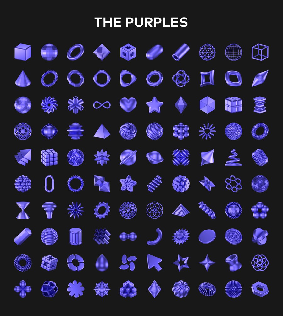 100款未来科幻赛博朋克Y2K艺术酸性3D立体金属抽象几何图形图标设计素材 Abstract Metallic 3D Icons 图标素材 sucaiwan.com