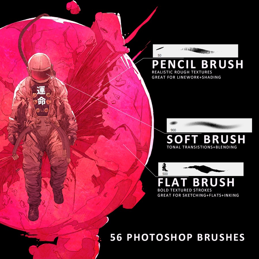 动漫漫画绘画铅笔水墨硬平笔软笔肌理procreate/ps笔刷画笔素材套装 Chun Lo’s Photoshop + Procreate Brush Sets 笔刷资源 sucaiwan.com