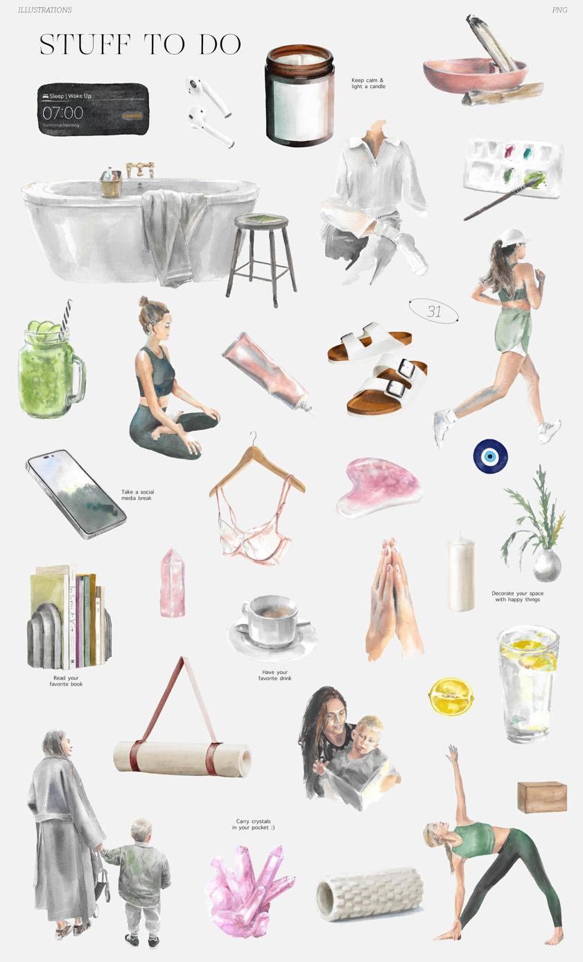 300个水彩插画风格产品包装几何图形渐变颗粒背景图封面设计素材套装 Self-Care Aesthetic — Mixed Media Collection 图片素材 sucaiwan.com