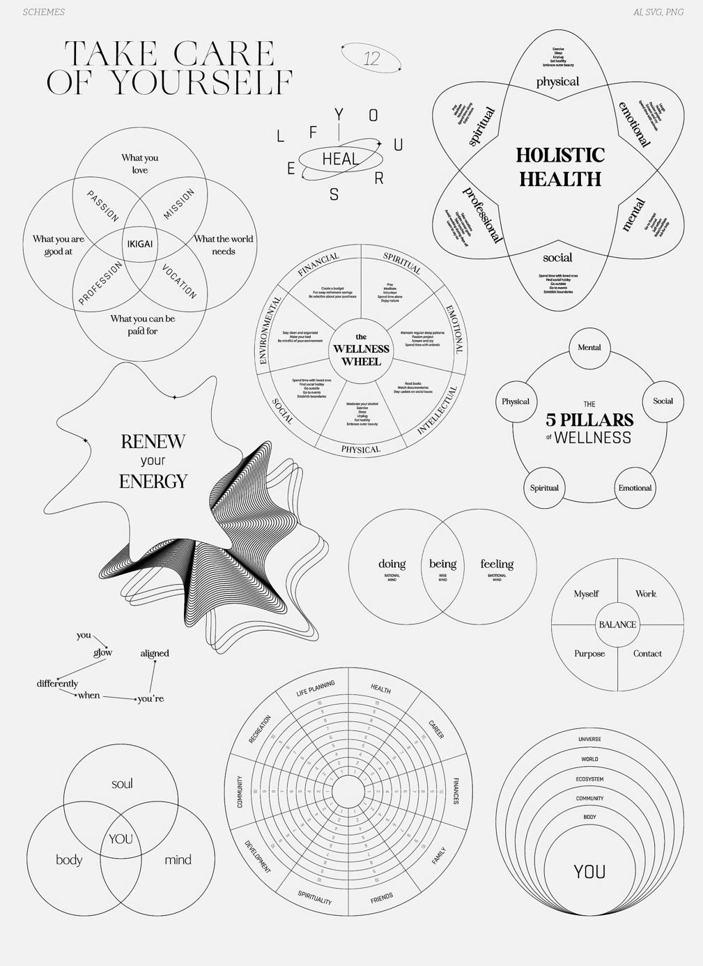 300个水彩插画风格产品包装几何图形渐变颗粒背景图封面设计素材套装 Self-Care Aesthetic — Mixed Media Collection 图片素材 sucaiwan.com