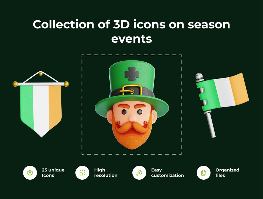 25款英伦圣帕特里克节爱尔兰风3D立体图标Icons设计Blender/OBJ/PNG格式素材 St. Patrick’s Day 3D Illustration Pack 图标素材 第2张-素材湾丨精选海外优质设计素材资源 25款英伦圣帕特里克节爱尔兰风3D立体图标Icons设计Blender/OBJ/PNG格式素材 St. Patrick’s Day 3D Illustration Pack 图标素材 sucaiwan.com