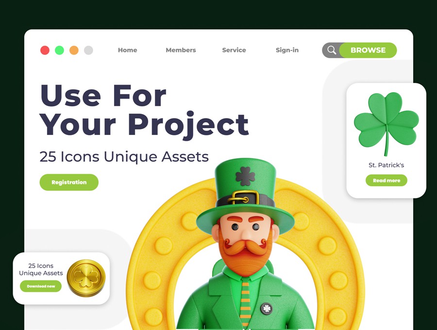 25款英伦圣帕特里克节爱尔兰风3D立体图标Icons设计Blender/OBJ/PNG格式素材 St. Patrick’s Day 3D Illustration Pack 图标素材 第4张-素材湾丨精选海外优质设计素材资源 25款英伦圣帕特里克节爱尔兰风3D立体图标Icons设计Blender/OBJ/PNG格式素材 St. Patrick’s Day 3D Illustration Pack 图标素材 sucaiwan.com