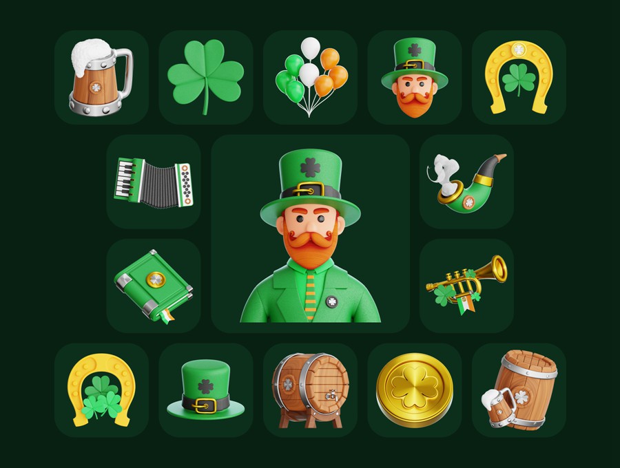 25款英伦圣帕特里克节爱尔兰风3D立体图标Icons设计Blender/OBJ/PNG格式素材 St. Patrick’s Day 3D Illustration Pack 图标素材 第6张-素材湾丨精选海外优质设计素材资源 25款英伦圣帕特里克节爱尔兰风3D立体图标Icons设计Blender/OBJ/PNG格式素材 St. Patrick’s Day 3D Illustration Pack 图标素材 sucaiwan.com
