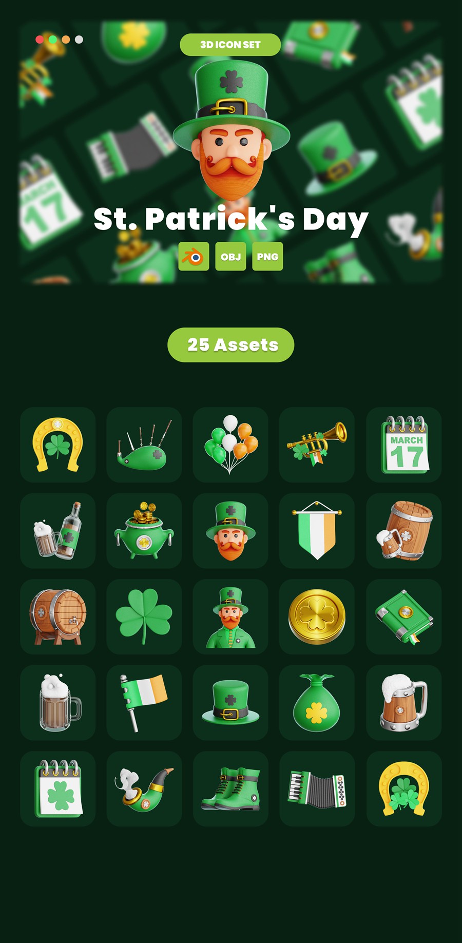 25款英伦圣帕特里克节爱尔兰风3D立体图标Icons设计Blender/OBJ/PNG格式素材 St. Patrick’s Day 3D Illustration Pack 图标素材 第7张-素材湾丨精选海外优质设计素材资源 25款英伦圣帕特里克节爱尔兰风3D立体图标Icons设计Blender/OBJ/PNG格式素材 St. Patrick’s Day 3D Illustration Pack 图标素材 sucaiwan.com