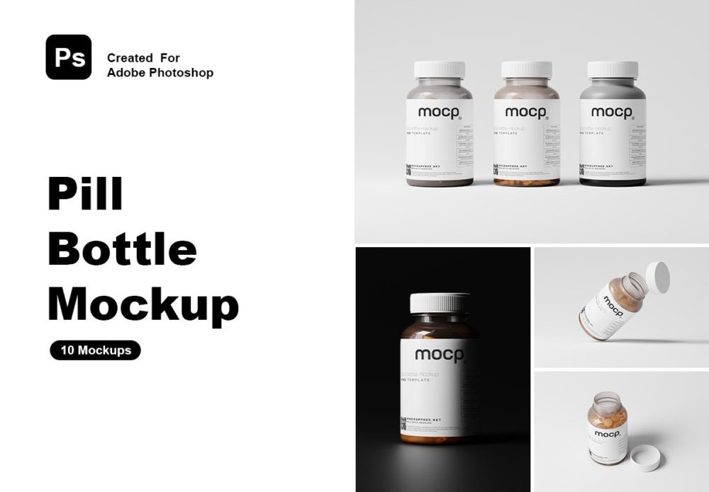 10款逼真药物透明塑料包装瓶设计效果图PS展示贴图样机模板素材 Pill Bottle Mockup Set 样机素材 第1张-素材湾丨精选海外优质设计素材资源 10款逼真药物透明塑料包装瓶设计效果图PS展示贴图样机模板素材 Pill Bottle Mockup Set 样机素材 sucaiwan.com