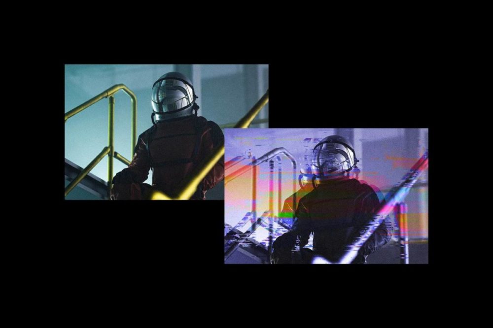 新潮VHS信号故障扭曲照片效果PS特效滤镜插件样机模板素材 Glitch Displacement Photo Effect 插件预设 sucaiwan.com