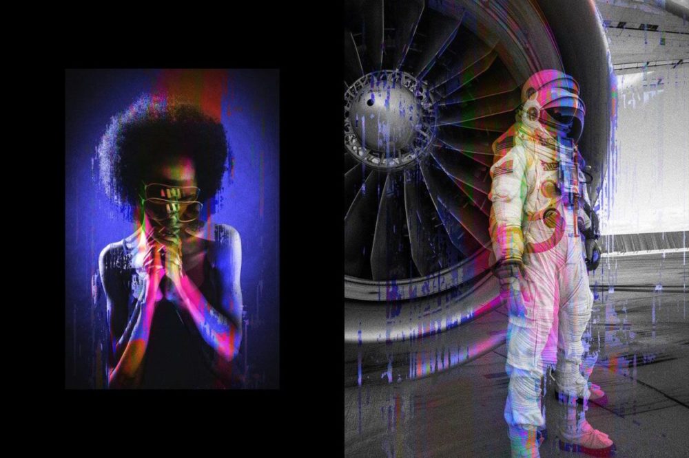 新潮VHS信号故障扭曲照片效果PS特效滤镜插件样机模板素材 Glitch Displacement Photo Effect 插件预设 sucaiwan.com