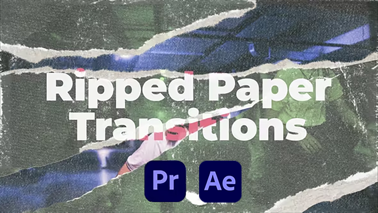AE/PR Mogrt模板：4K复古撕纸转场过渡拼贴创意混合媒体美学视频短片广告横屏+手机竖屏模板+音效 Ripped Paper Transitions MOGRT 影视音频 sucaiwan.com