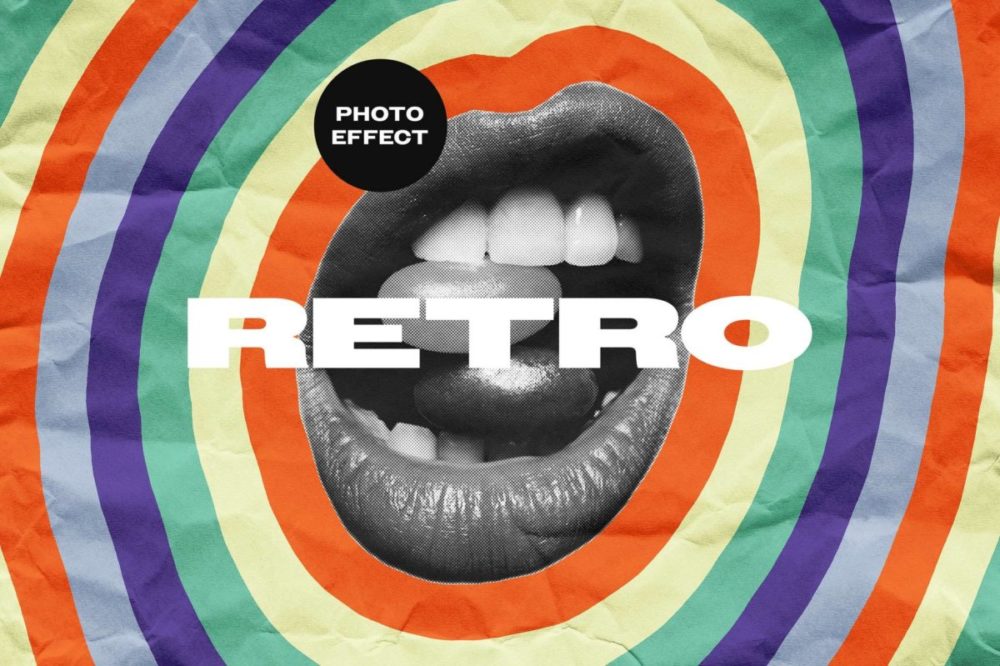 70年代复古褶皱拼贴艺术照片效果Ps修图特效滤镜插件样机素材 Retro Crumpled Collage Photo Effect 插件预设 sucaiwan.com